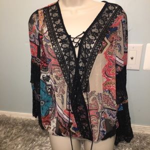 NWOT Venus multi print bell sleeve top